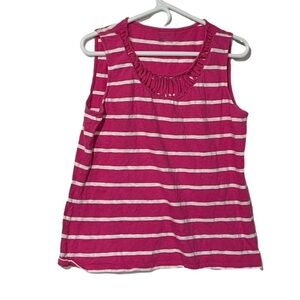Talbots White and Pink Striped Tank Top Lace Detail Size Medium Summer